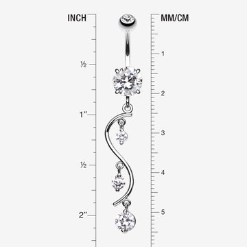 Detail View 1 of Vine Swirl Sparkle Belly Ring-Clear Gem